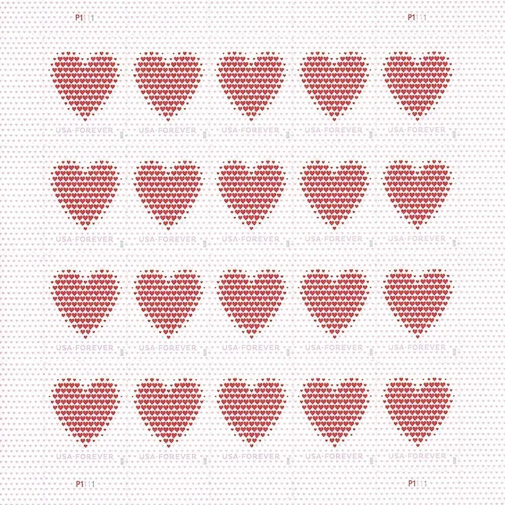 100 Made of Hearts Forever Postage Stamps USPS Valentines Wedding Invitations - Picture 2 of 7